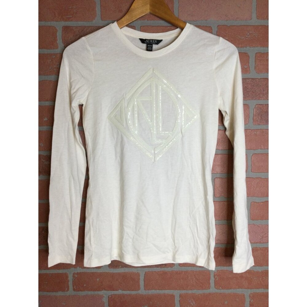 Lauren Ralph Lauren Monogram Logo Long Sleeve T Shirt Soft Black Label Size XS